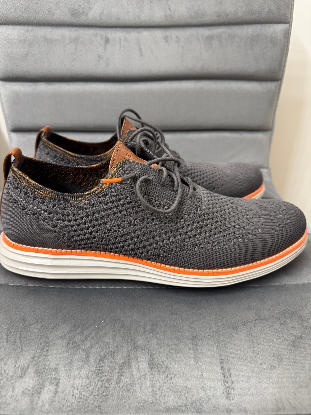 Cole Haan Men’s Grey Knit Oxfords with Orange Trim